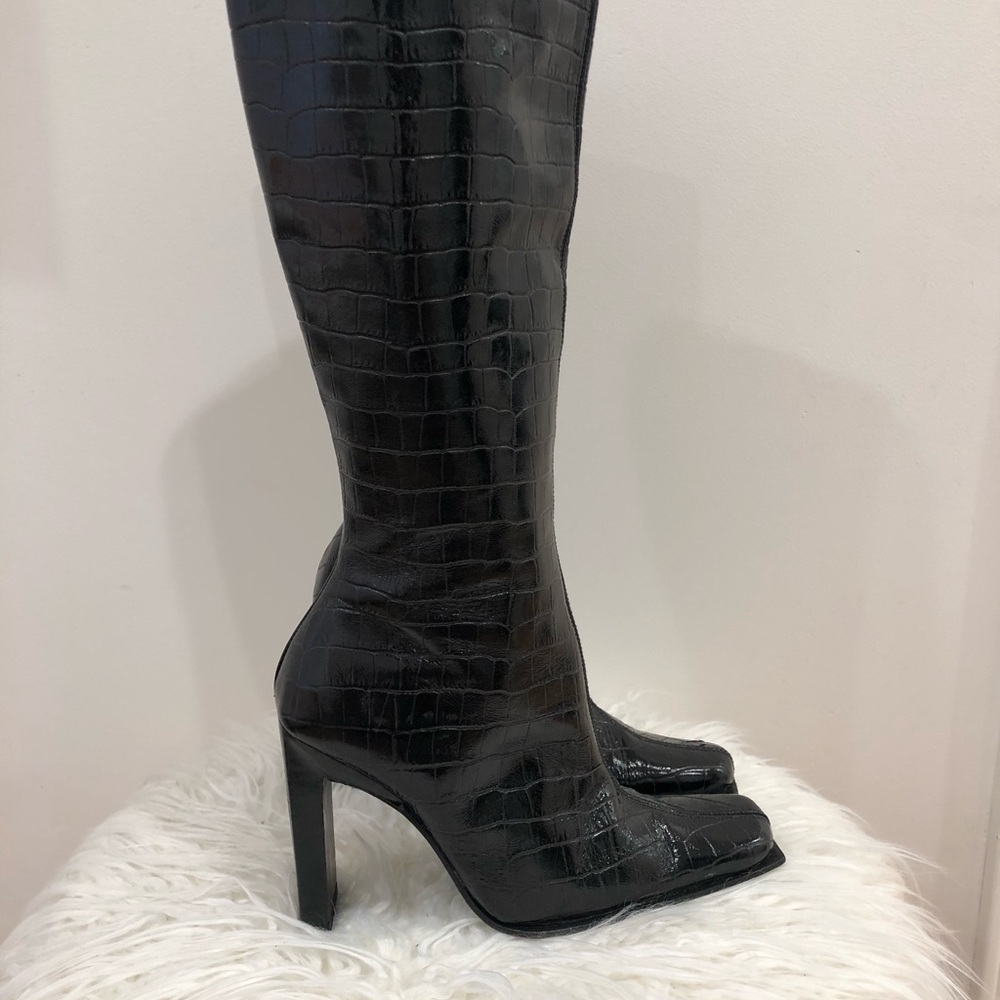 Black crocodile embossed boots